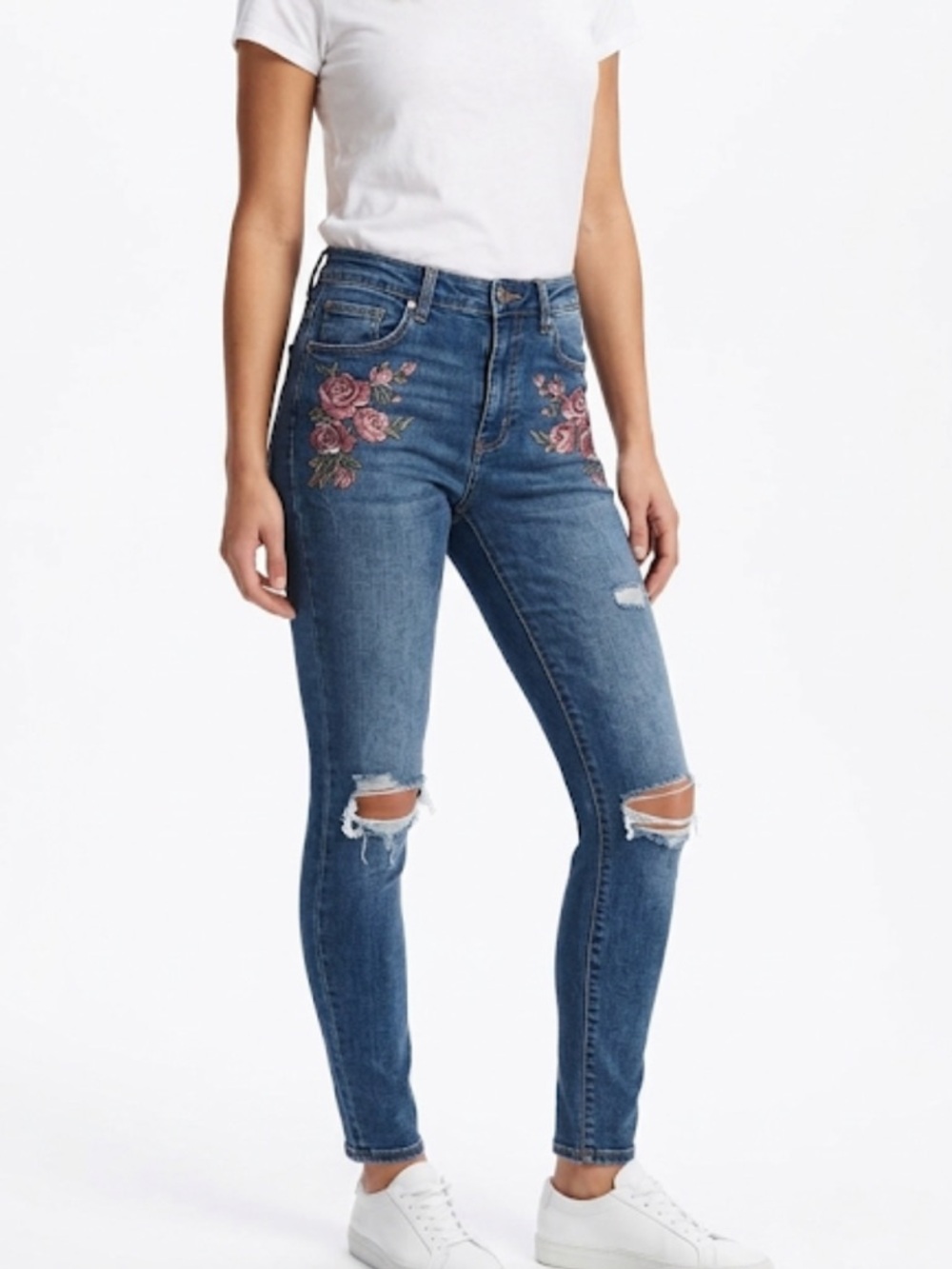 Garage Rose Embroidered Blue‎ Skinny Jeans High Rise Size 03